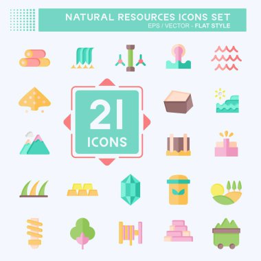 Simge Doğal Kaynakları Ayarladı. Eğitim sembolüyle ilgili. Düz stil. dizayn edilebilir