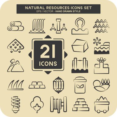 Simge Doğal Kaynakları Ayarladı. Eğitim sembolüyle ilgili. El çizimi tarzı. dizayn edilebilir