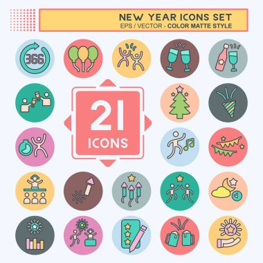 Simge Yeni Yıl Ayarları. Tatil sembolüyle ilgili. renk arkadaşı stili. dizayn edilebilir