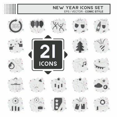 Simge Yeni Yıl Ayarları. Tatil sembolüyle ilgili. Çizgi roman. dizayn edilebilir