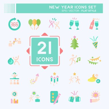 Simge Yeni Yıl Ayarları. Tatil sembolüyle ilgili. Düz stil. dizayn edilebilir