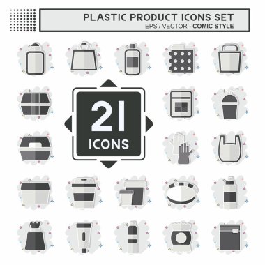 Simge Ayarlı Plastik Ürün. Plastik Ürün sembolüyle ilgili. Çizgi roman. dizayn edilebilir