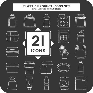 Simge Ayarlı Plastik Ürün. Plastik Ürün sembolüyle ilgili. Tebeşir stili. dizayn edilebilir