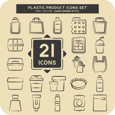 Simge Ayarlı Plastik Ürün. Plastik Ürün sembolüyle ilgili. El çizimi tarzı. dizayn edilebilir