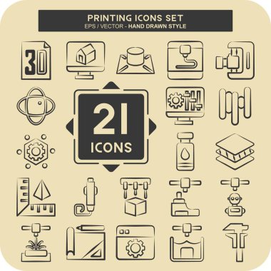 Simge Ayarlama Yazdırma. Teknoloji sembolüyle ilgili. El çizimi tarzı. dizayn edilebilir