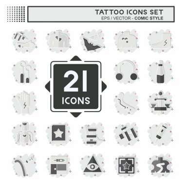 Simge Ayarlama Dövmesi. Kutlama sembolüyle ilgili. Çizgi roman. dizayn edilebilir