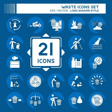 Simge Atık Atık. Çevre sembolüyle ilgili. Uzun gölge tarzı. dizayn edilebilir