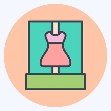 Simge Dükkanı Penceresi. Şehir merkezinin sembolüyle ilgili. renk arkadaşı stili. dizayn edilebilir