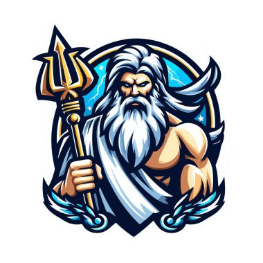 Karikatür Biçiminde Zeus Maskot İllüstrasyon Logosu İzole EPS10 Tasarımı Markalaşma, Spor Takımları ve Yaratıcı Projeler İçin Mükemmel Beyaz Arkaplan