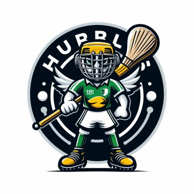 Hurling Mascot Game Logo on White Background  A Dynamic and Engaging Vector Design Perfect for Branding, Sports Teams, and Creative Projects in the Hurling Community clipart