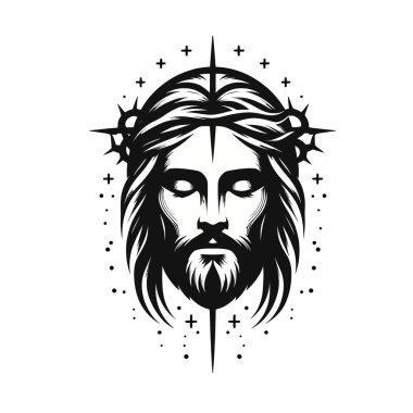 Beyaz Arkaplanda EPS10 Biçimli İsa Mesih Resimli Vektör Logosu. Dini Markalar, Kilise Projeleri ve Yaratıcı İllüstrasyonlar İçin Mükemmel Tasarım.