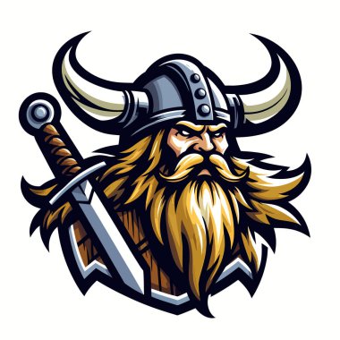 Beyaz Arkaplan A Kalın ve Dinamik Tasarım Mükemmel Markalaştırma, Spor Takımları ve Yaratıcı Projeler Konulu EPS10 Vektör Biçimli Viking Maskot Resimleri Logosu Oyunu