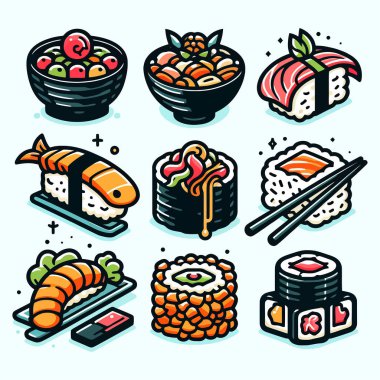 Sushi Vector Graphics Postcard Logo, Mascot Logo on White Background, Creative Design, Vector EPS10, Food, Japanese Cuisine, Restaurant, Sushi Icon, Digital Illustration clipart