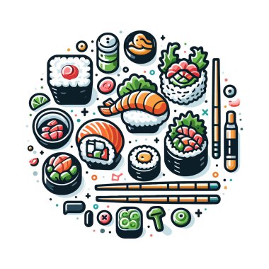 Suşi Vektörü Grafik Kartpostal Logosu, Beyaz Arkaplan Maskot Logosu, Yaratıcı Tasarım, Vektör EPS10, Yiyecek, Japon Mutfağı, Restoran, Suşi Simgesi, Dijital Resimler
