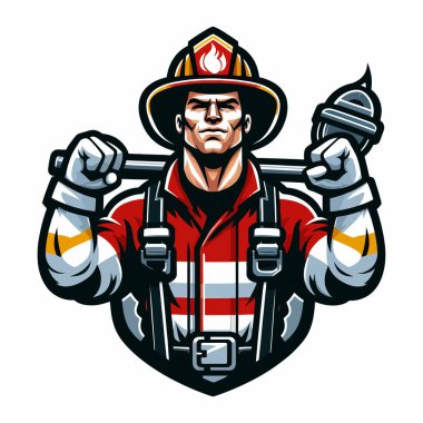 Firefighter Logo Mascot in Colorful Style on White Background, Vector EPS10, Bold and Dynamic Design, Perfect for Emergency Services Rescue Teams Firefighting Branding, Professional Illustration, Firefighter Icon Concept, Strong and Courageous Symbol clipart