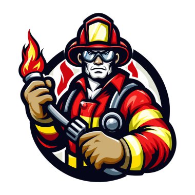 Firefighter Logo Mascot in Colorful Style on White Background, Vector EPS10, Bold and Dynamic Design, Perfect for Emergency Services Rescue Teams Firefighting Branding, Professional Illustration, Firefighter Icon Concept, Strong and Courageous Symbol clipart