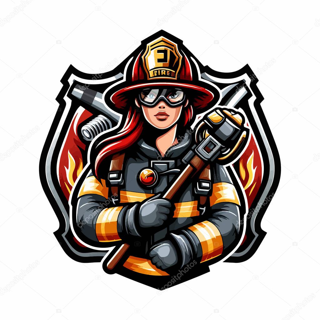Firefighter Logo Mascot in Colorful Style on White Background, Vector EPS10, Bold and Dynamic Design, Perfect for Emergency Services Rescue Teams Firefighting Branding, Professional Illustration, Firefighter Icon Concept, Strong and Courageous Symbol