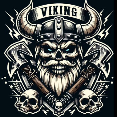 Viking Kafatası Amblem Logosu Beyaz Arkaplanda Renk Biçimli, Vector EPS10, Kalın ve Vahşi Tasarım, Viking Kültürü, Savaşçı Markası, Norveç Mitolojisi, Güçlü Sembol, İkonik Kafatası Posterler, Merchandise ve Fantezi Sanatı Konsepti