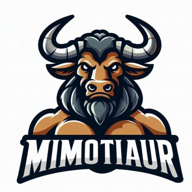 Minotaur Savaşçısı Maskotu Logosu, Çizgi Film Yapıştırması Tarzı Resimleri EPS10, Beyaz Arkaplan, Renkli Tasarım, Marka Amblemi, Oyun Merchandise Posterleri için Mükemmel, ya da Oyunlar için Dijital Sanat, Moda ve Göz Çekici Karakter Tasarımı