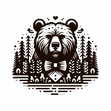 Design de logotipo de urso selvagem, estilo adesivo vetorial sobre fundo branco, emblema animal EPS10 para branding natural, arte vetorial estilo mascote moderna para roupas, merchandising e psteres clipart