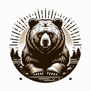 Design de logo d'ours sauvage, style autocollant vectoriel sur fond blanc, emblme animal EPS10 pour branding naturel, art vectoriel style mascotte moderne pour vtements, merchandising et affiches clipart