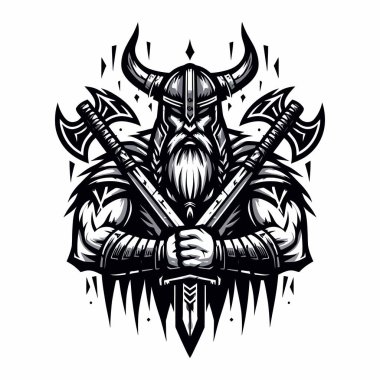 Illustration vectorielle dun froce guerrier viking berserker dans un style autocollant audacieux. Parfaite pour cartes postales, emblmes, branding, logos et designs de t-shirts. Ce fichier EPS10 haute qualit est idal pour une utilisation numrique  clipart