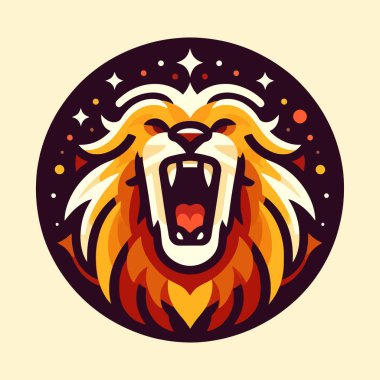 Flat roar vector illustration in vibrant colors, designed for branding, logos, stickers, or t-shirt prints. Modern, minimalist emblem in EPS 10 format, perfect for postcards, emblems, and white background designs clipart