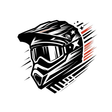 Casco de Motokros ekstrem grfico vectorial de logo 'yu sınırdışı etti. Dinmico grfico vectorial de casco de motokros en estilo de pegatina vibrante. Mükemmel para logotipos de exptes extremos, carteles y diseos de camisetas.