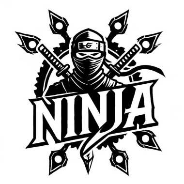 Siyahlı vektör ninja logosu. Minimalist ve şık bir amblem şeklinde tasarlanmış. Zarif ve güçlü bir vektör imajı, markalaşma, dövüş sanatları, spor takımları, oyun ve iş kimliği için mükemmel. Modern ve dinamik bir sembol..