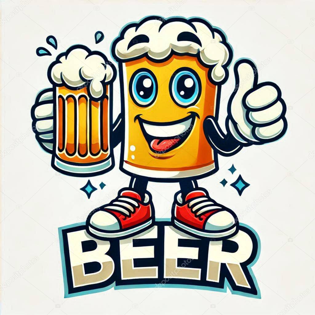 Vector illustration of a beer emblem in mascot and cartoon style. A unique logo with creative design, perfect for breweries, pubs, bars, restaurants, and branding. A fun and engaging representation of a frothy drink in a premium clipart format.