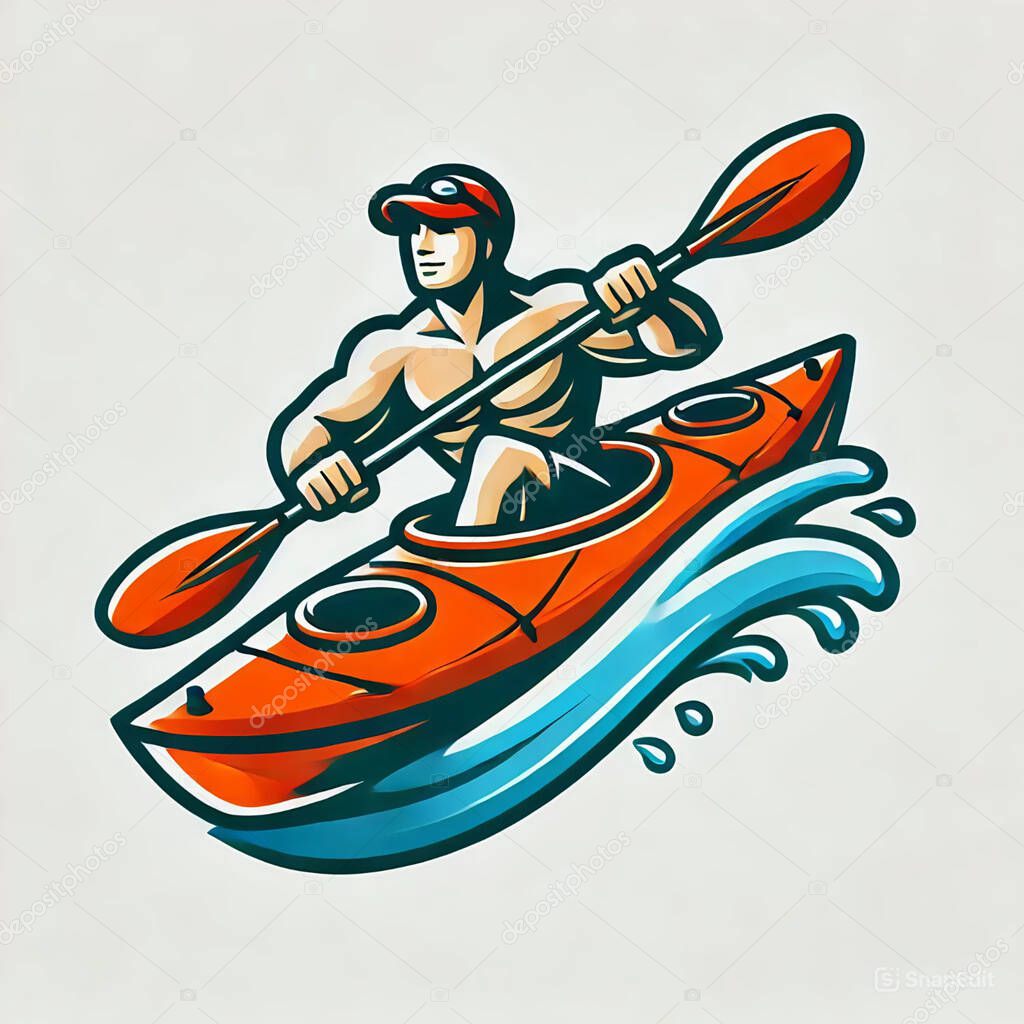 Extreme kayaking mascot logo design featuring a dynamic paddler conquering rough rapids. Includes the inscription 