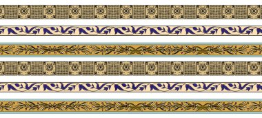 Kusursuz desenli Altın desenli bukleler Parlak dantel biçimli çiçekler Zarif altın arka plan Paisley Etnik Sınır Tekstil ve Dijital Tasarım