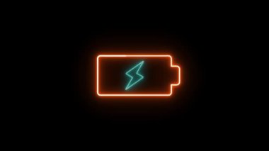 Dijital bataryalar Neon şarj simgesi, güç simgesi ve pil yükleme elektronik teknoloji simgesi. Parlayan neon şarj simgesi canlandırması.