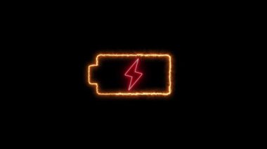Dijital bataryalar Neon şarj simgesi, güç simgesi ve pil yükleme elektronik teknoloji simgesi. Parlayan neon şarj simgesi canlandırması.
