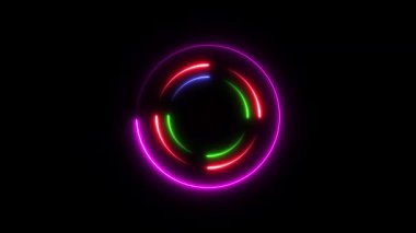 3 boyutlu rengarenk neon ışık, neon daire. Parlayan neon çizgiler, parlayan daireler