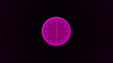 Siyah arkaplanda pembe saat simgesi izole edildi. Zaman sembolü. Minimalizm konsepti. 3d illüstrasyon 3d canlandırma.