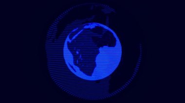 Topraklı dünya, soyut çizgiler, noktalar, parçacıklar. 3D görüntüleme, bilgisayar dijital çizimi.