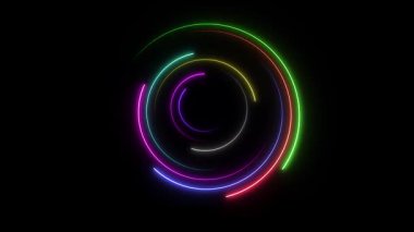 Soyut renkli çember. Siyah arkaplanda parlak neon arkaplan. Görüntü 3 boyutlu. geometrik şekil.