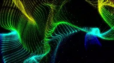 Soyut teknoloji dalga çizgileri arka plan. Neon ışığı ve koyu arkaplan. Merhaba - teknoloji fütüristik tarzı. Ağ, iş geçmişi ve broşür için soyut vektör illüstrasyonu