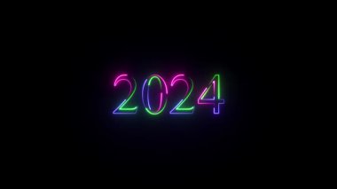 Yeni yıl 2014 siyah arka planda neon ışıkları. 3d oluşturma