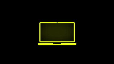 Ekranda sarı neon ışığı olan dizüstü bilgisayar