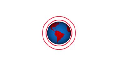 Toprak küre kırmızı ve mavi çizgili, 3 boyutlu.