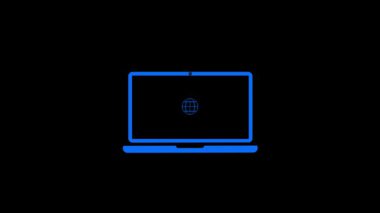 Küre ve dünya ikonlu bir laptop. düz tasarım biçimi.