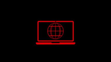 Siyah arkaplanda dizüstü bilgisayar ve dünya simgesi