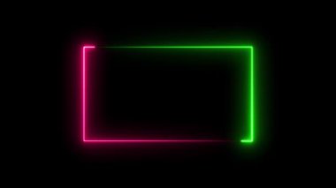 Siyah arkaplanda parlayan neon dikdörtgen çerçeve. neon kenarı.