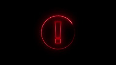 Kırmızı neon işareti koyu bir arka planda ünlem işareti. 3d oluşturma