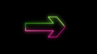 Parlayan neon çizgi ok simgesi siyah arkaplanda izole edildi. Ok başı sembolü. vektör illüstrasyonu