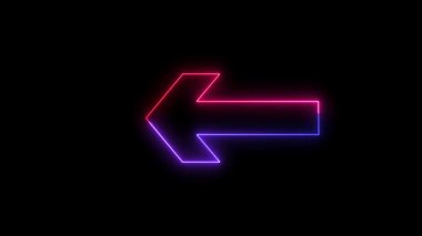 Parlayan neon ok simgesi siyah arkaplanda izole edildi. Navigasyon sembolü. İşaret levhası. Renkli özet kavramı