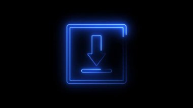 Parlayan neon ok mavi arkaplanda izole edilmiş. Ok yönü. Ok aşağı işareti. Aşağı ok. vektör.