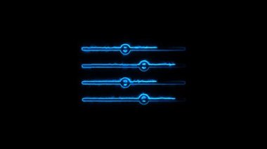 Siyah arka Grou üzerinde neon çizgileri olan parlak neon mavi elektrik kabloları.